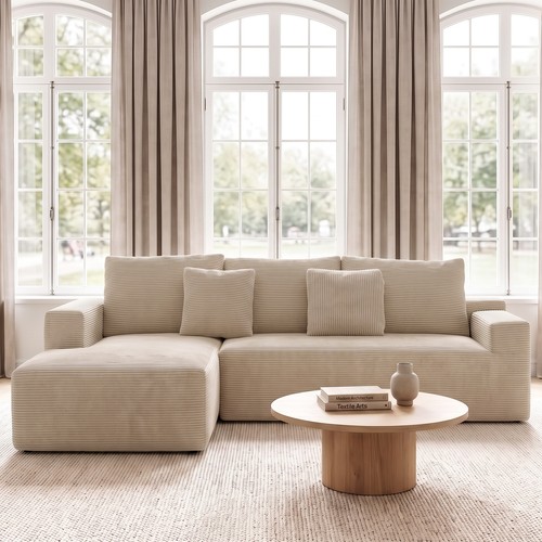 Corduroy shaped corner sofa - corduroy, l
