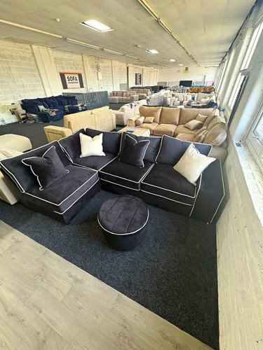 Black velvet corner sofa - velvet, white