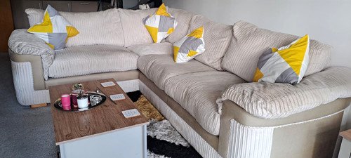 Beige corduroy corner sofa - beige,
