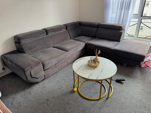 Grey velvet corner sofa with - grey,