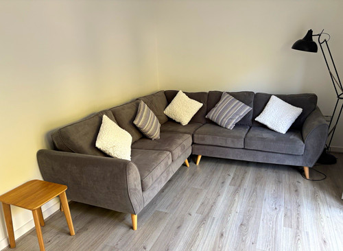 Grey solid fabric corner sofa - solid,