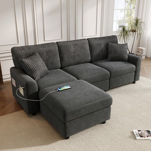 Shaped corner sofa - dark, grey