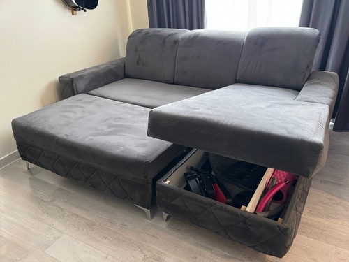 Grey velvet corner sofa with - corner,