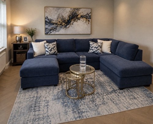 Navy blue shaped corner - u, sofa