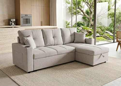 Grey fabric convertible - fabric, corner