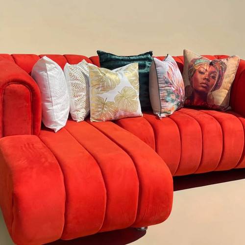 Shaped velvet corner sofa - shaped,